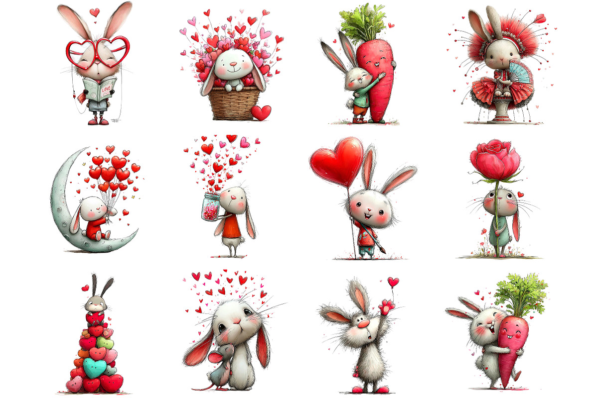 Whimsical Valentine Bunny Clipart, an Illustration by DreamArtGraphic (Photo 3 of 4)
