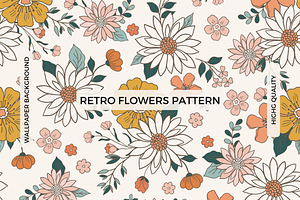 Retro Flowers Pattern Wallpaper