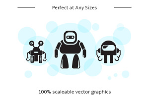 Robot Character Glyph Icons Set