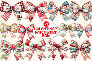 Patchwork Valentine's Day Bow, an Illustration by DreamArtGraphic