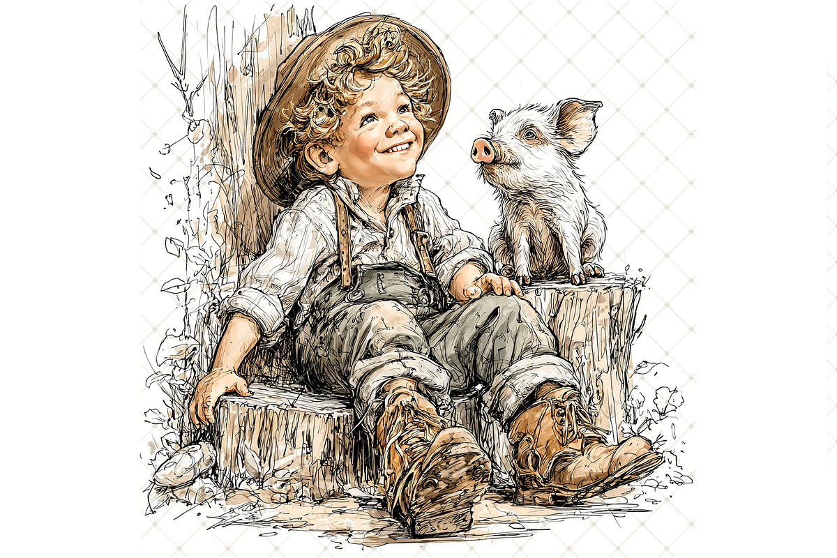 Boy and Piglet Clipart JPG, a Person Illustration by Memories By Lea (Photo 12 of 18)