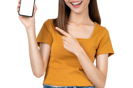 woman holding smartphone, PNG File.
