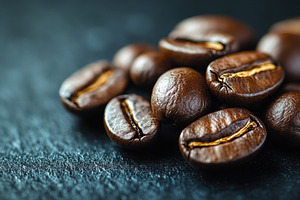 Freshly roasted coffee beans on text, a Photo by Tanuart