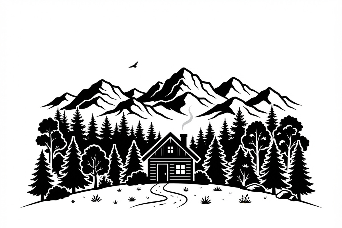 50 Forest Cabin Landscape Silhouette, an Empty State Illustration by Amazin_art (Photo 9 of 38)