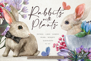 Rabbits and flowers collection