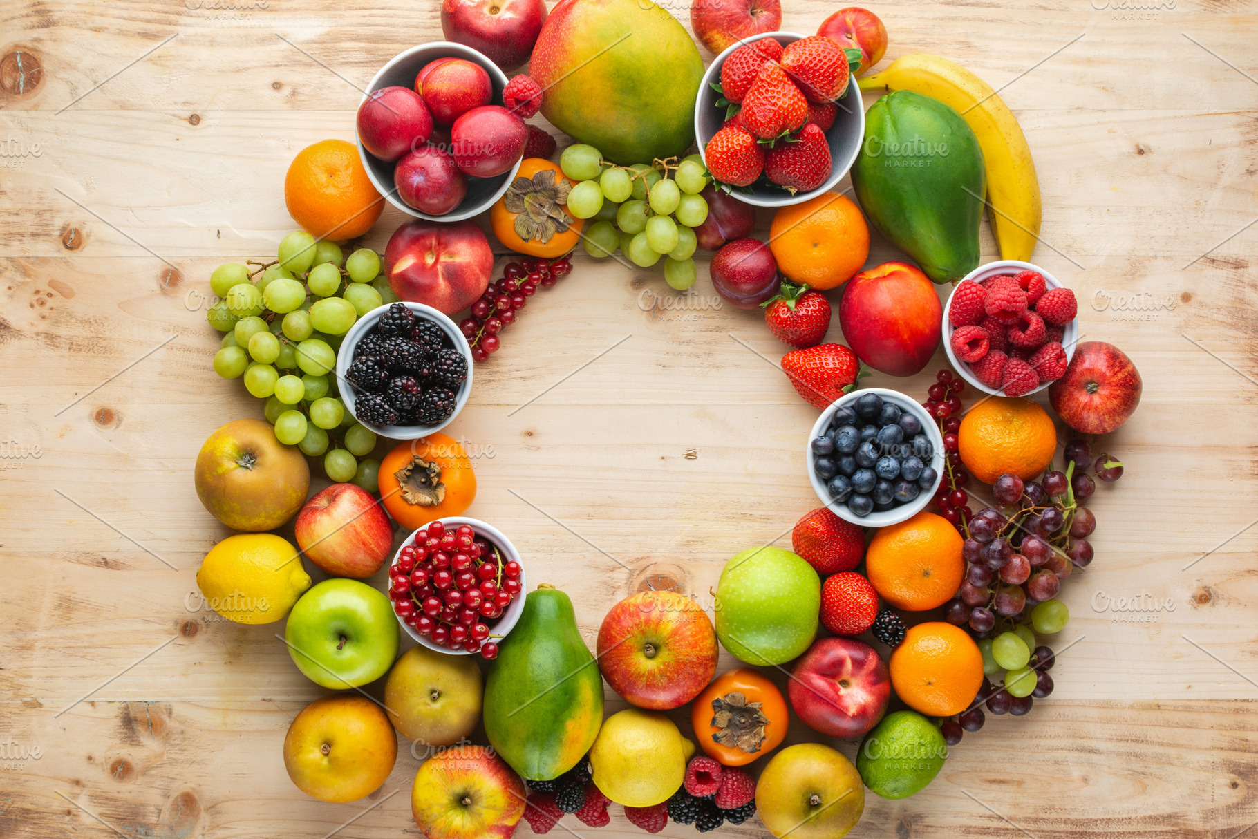 Rainbow fruits background containing fruits, rainbow, and top view, a Food & Drink Photo by Liliya Trott Photos