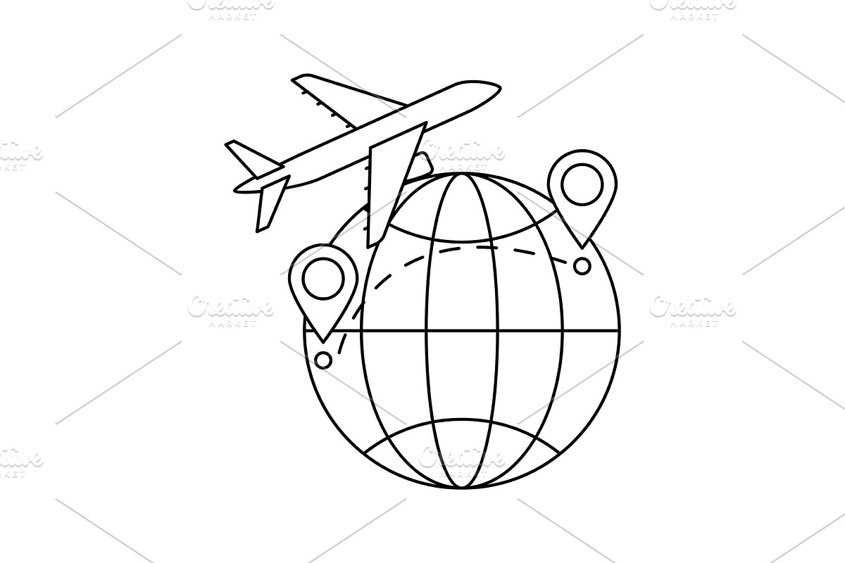 Airplane with globe icon., a Transportation Illustration by incomible