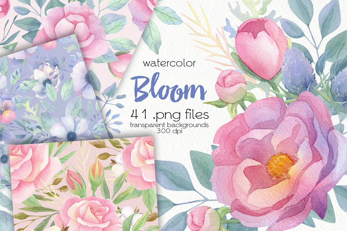 Watercolor Blooming Clipart, an Illustration by OllyKo Art (Photo 1 of 8)