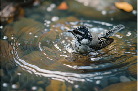 Filthy Bird in dirty lake water, an Industrial Photo by Ylivdesign