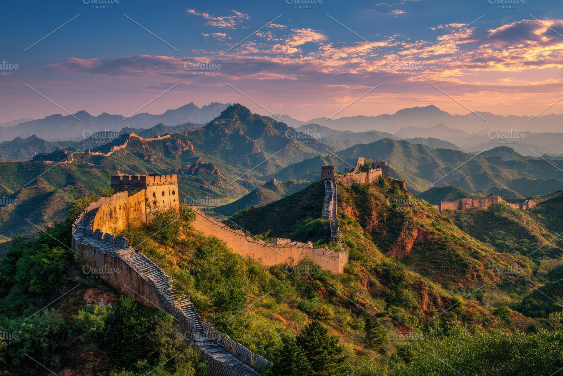 Majestic Great Wall of China Sunset, a Photo by Pixeness Studio