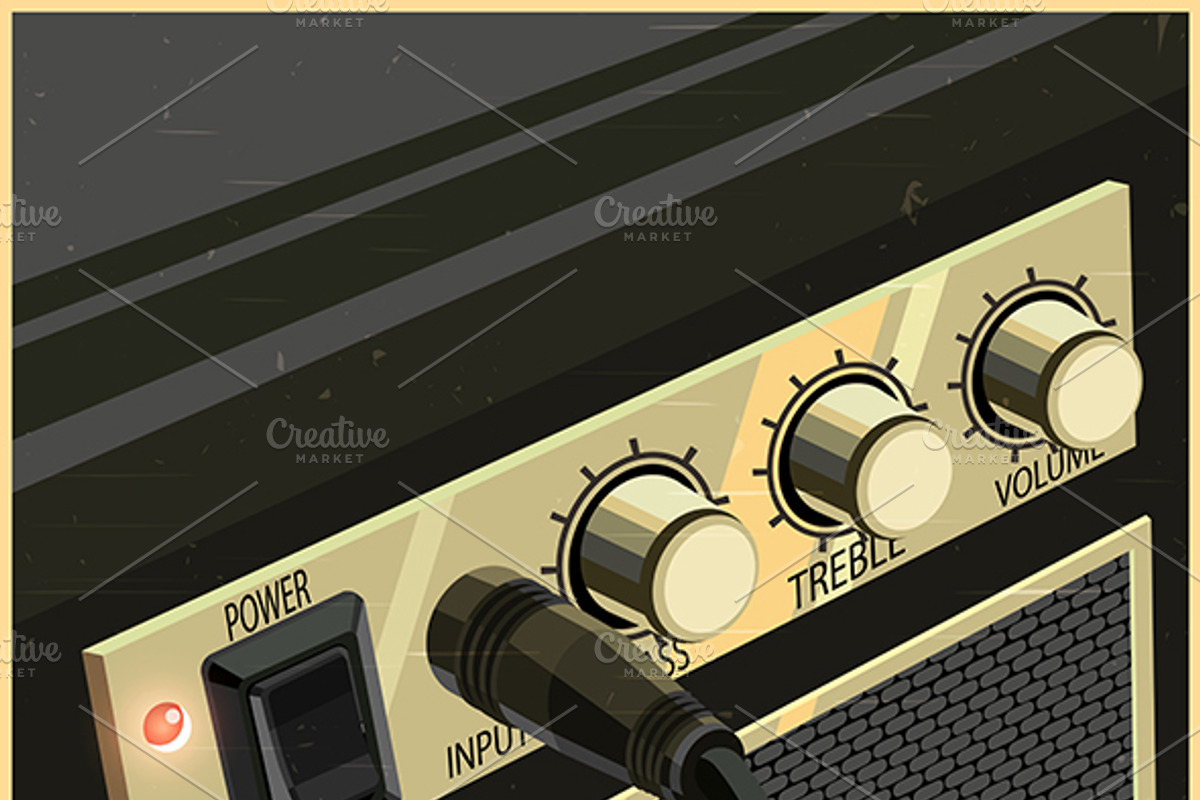 Retro Guitar Amplifier mini Set, an Object Illustration by Blacklight