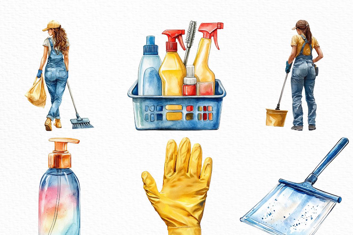Watercolor Cleaning Clipart, an Illustration by Craft Nest (Photo 4 of 6)