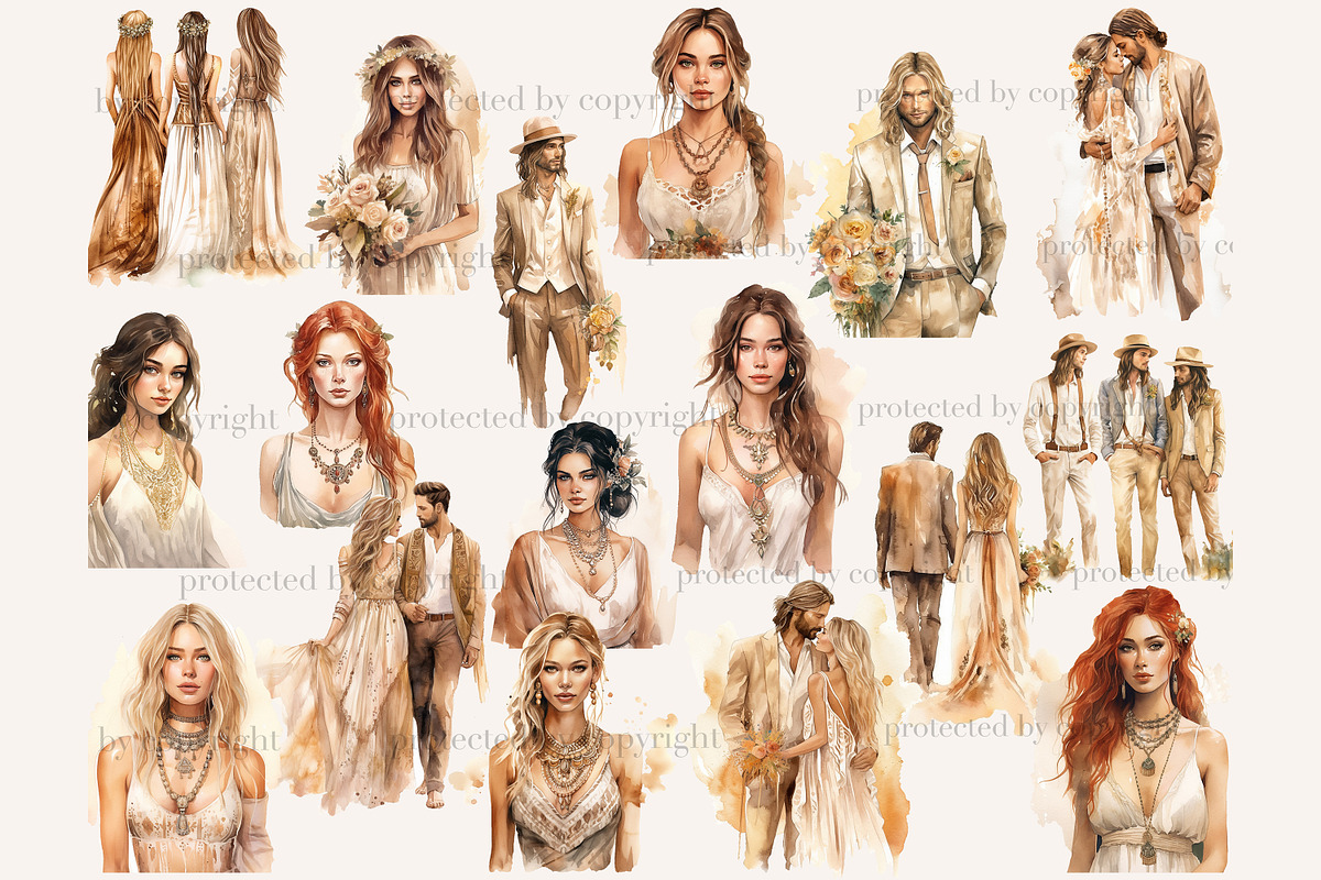 Bride and Groom Watercolor Clipart, a Person Illustration by GlamArtZhanna (Photo 3 of 5)