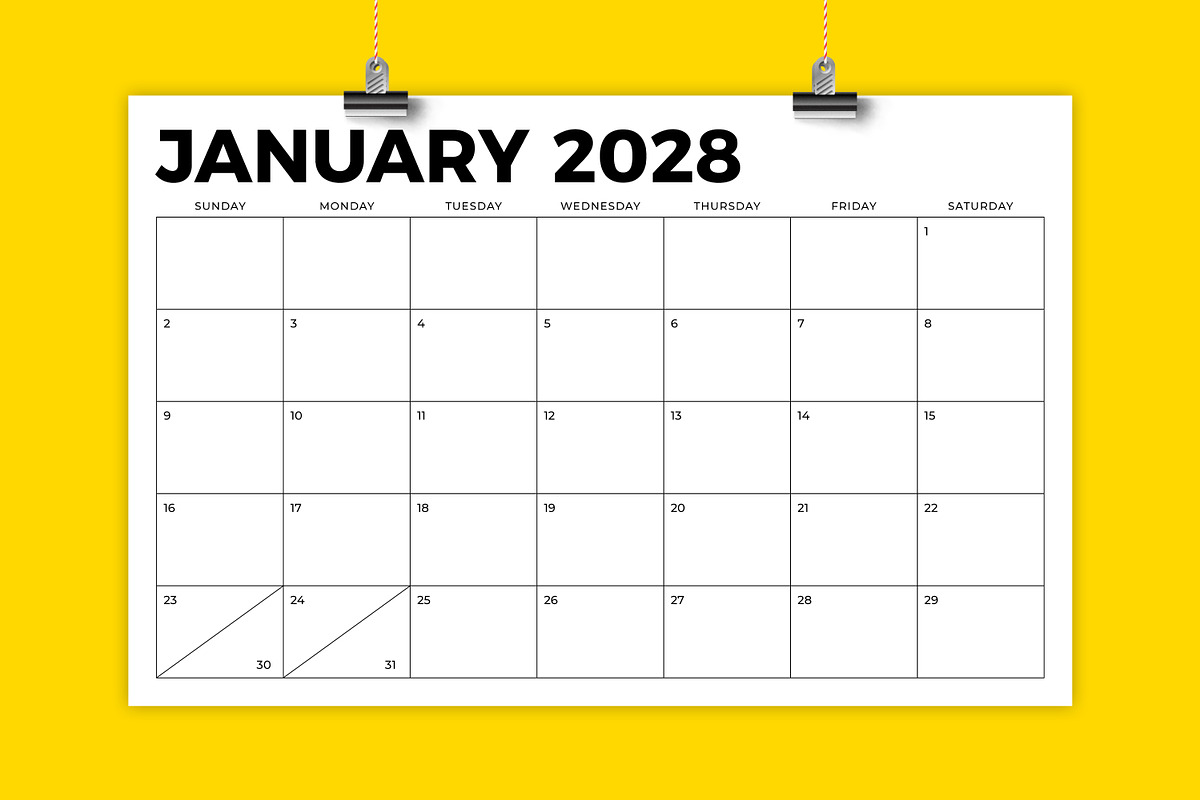 2028 11 x 17 Inch Calendar Template