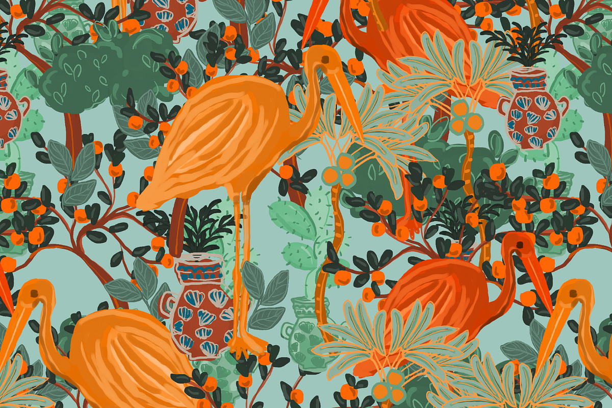 Chinoiserie jungle birds pattern, a Pattern Graphic by Cotton Melon pattern Shop (Photo 3 of 6)