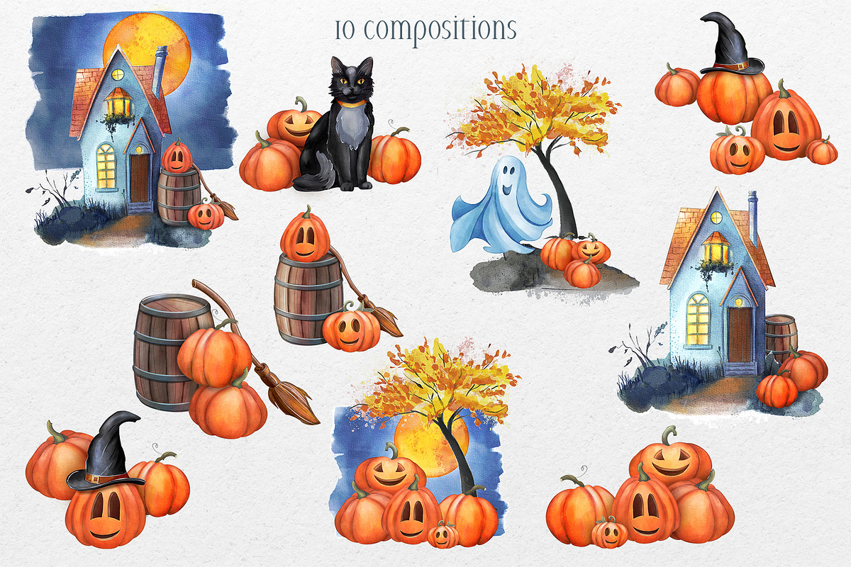 Watercolor Halloween illustrations, a Seasonal Illustration by DamriNa art (Photo 3 of 6)