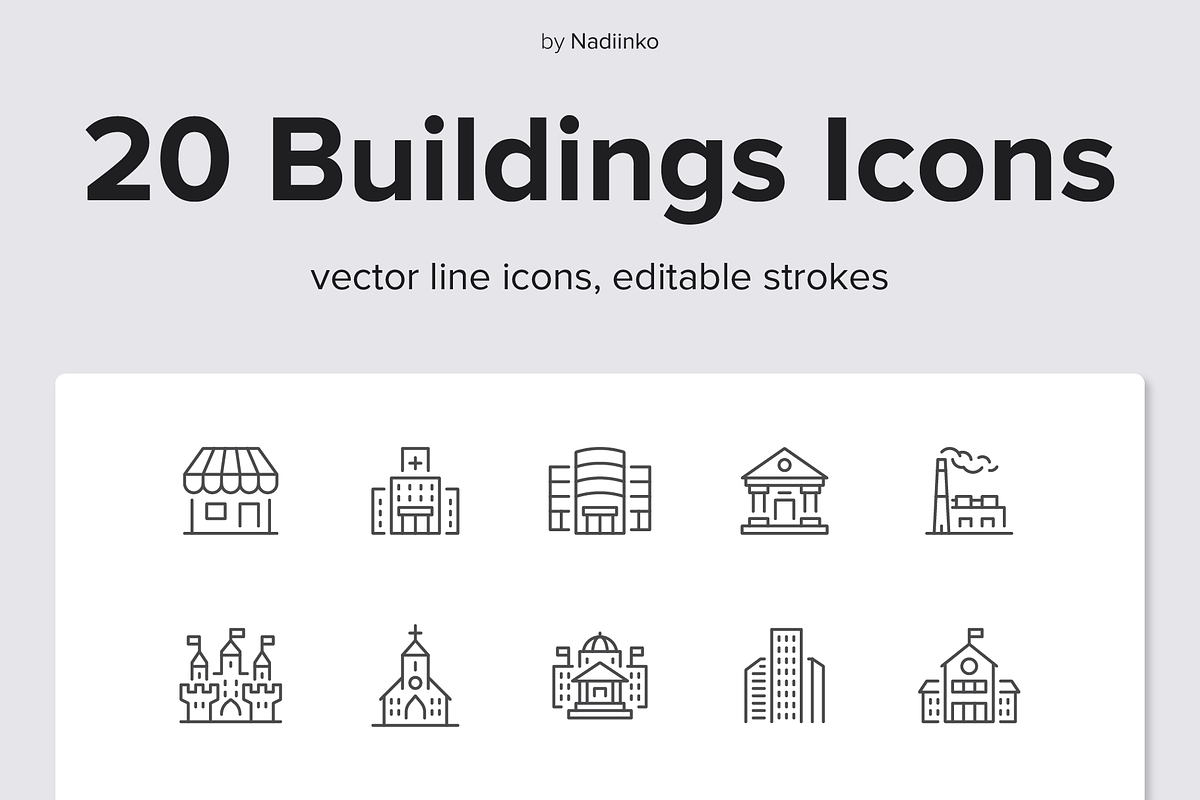 Buildings Line Icons, an Outline Icon by Nadiinko | Creative Market