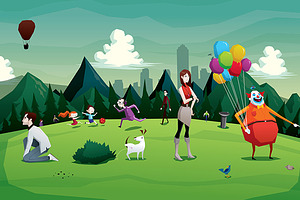 Cartoon park city illustration