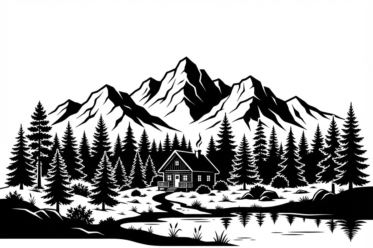 50 Forest Cabin Landscape Silhouette, an Empty State Illustration by Amazin_art (Photo 27 of 38)
