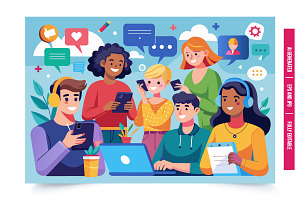An illustration depicting a group of, an Illustration by Tanuart