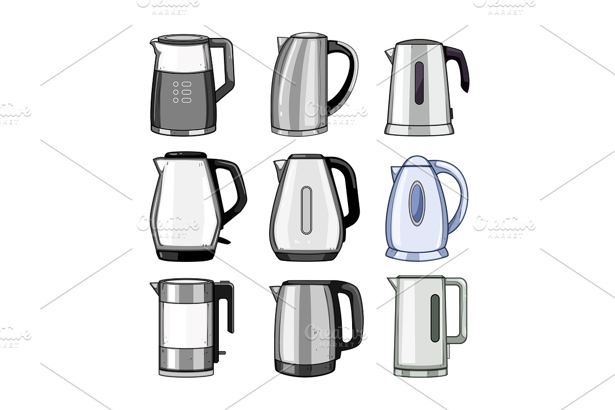 kettle electric set cartoon vector, an Object Illustration by pikepicture
