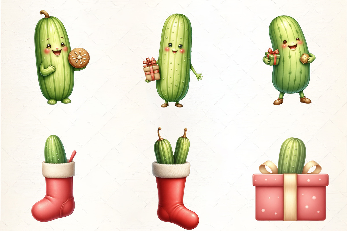 Christmas Kawaii Pickles Clipart, an Illustration by CrexoraLab (Photo 4 of 5)