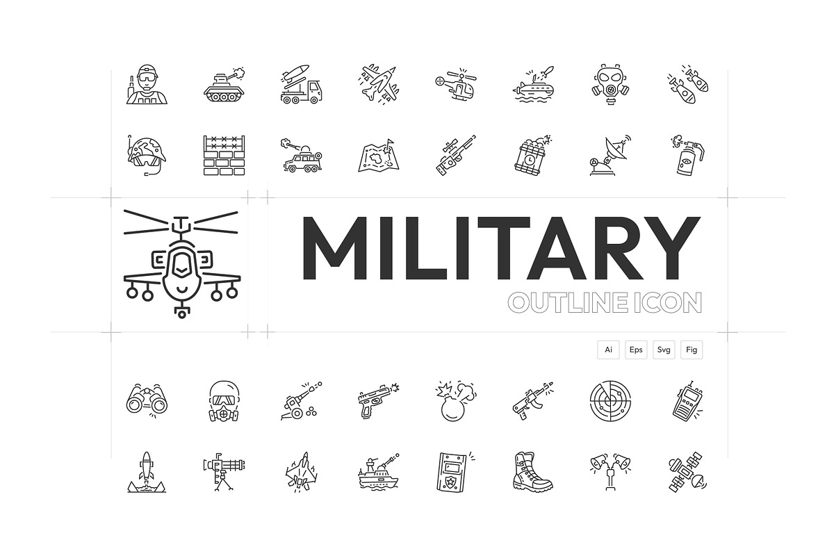 Military Icon Set, an Outline Icon by Prosymbols (Photo 1 of 5)
