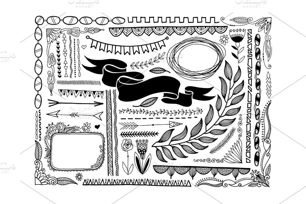 800+ DOODLE ELEMENTS SET, a Templates & Theme by karakotsya (Photo 5 of 24)