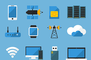 Wireless Technology Flat Icons Set