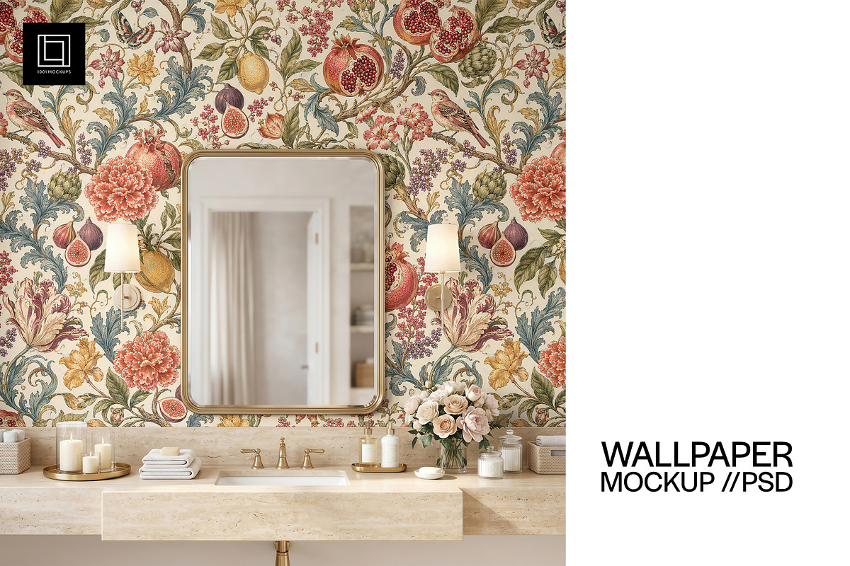 Luxury Bathroom Wallpaper Mockup PSD, a Household Mockup by 1001 mockups (Photo 1 of 11)