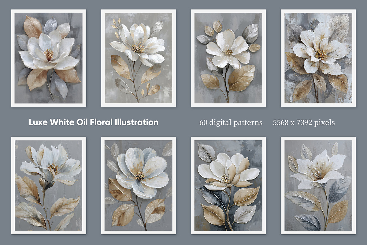 Luxe White Oil Floral Illustration, a Decorative Illustration by Housui Patterns (Photo 6 of 17)