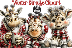 Winter Giraffe Clipart, an Illustration by Black Bird Studio