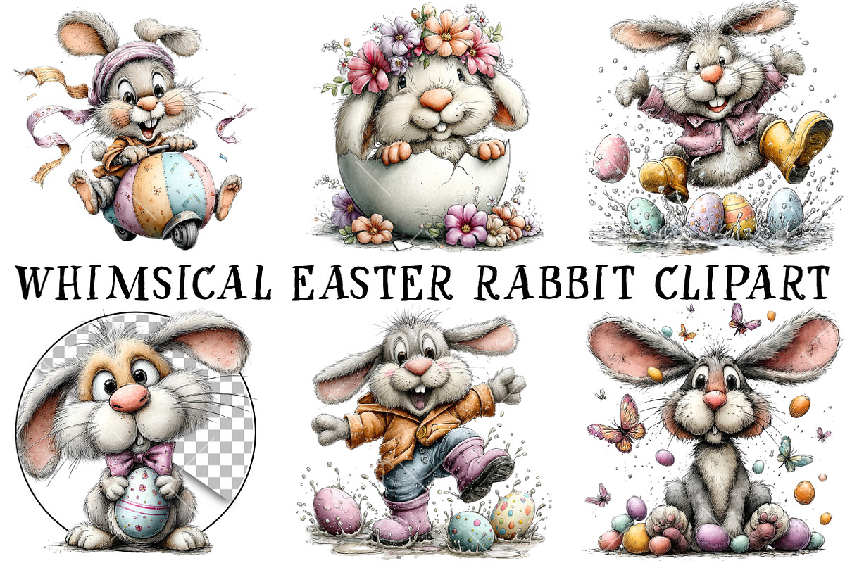 Whimsical Easter Rabbit Clipart, an Illustration by OK Design (Photo 2 of 6)