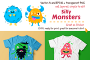 4 Silly Cartoon Monster Characters, an Illustration by Manudesign (Thumbnail 2 of 3)