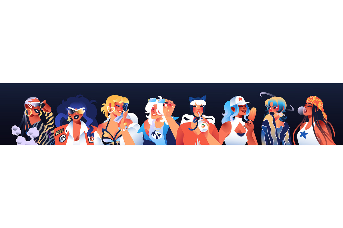 Fashion girls portraits set + banner, a Person Illustration by PaperTrident (Photo 10 of 10)