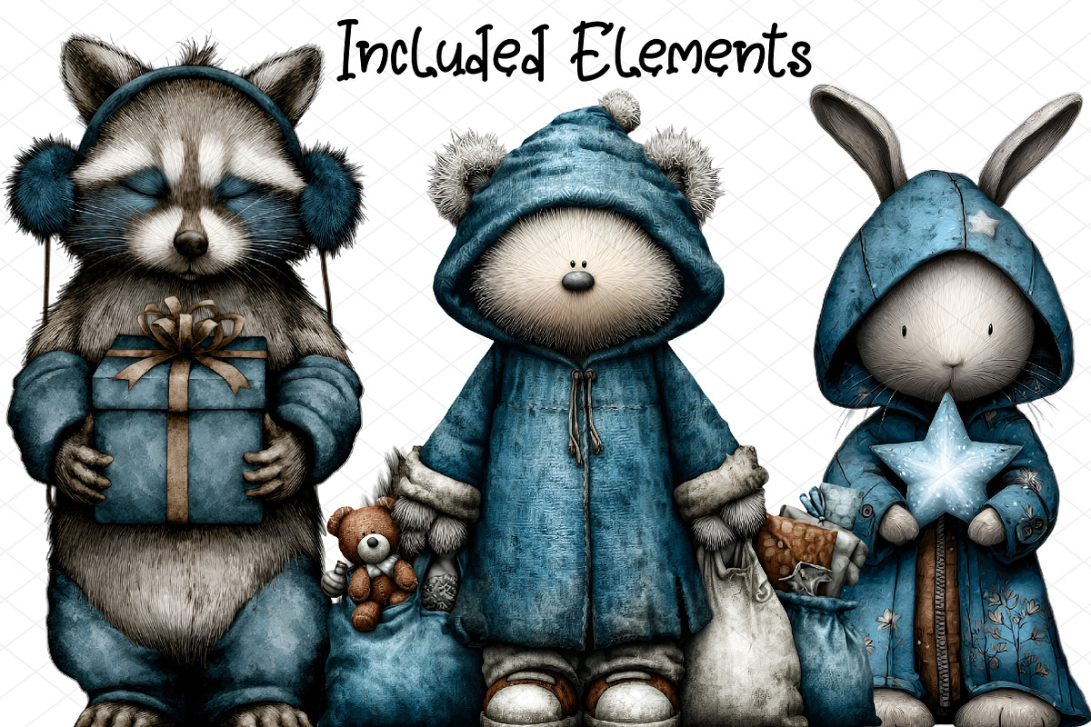 Whimsical Christmas Icy Blue Animals, an Illustration by cherrydesign (Photo 2 of 4)