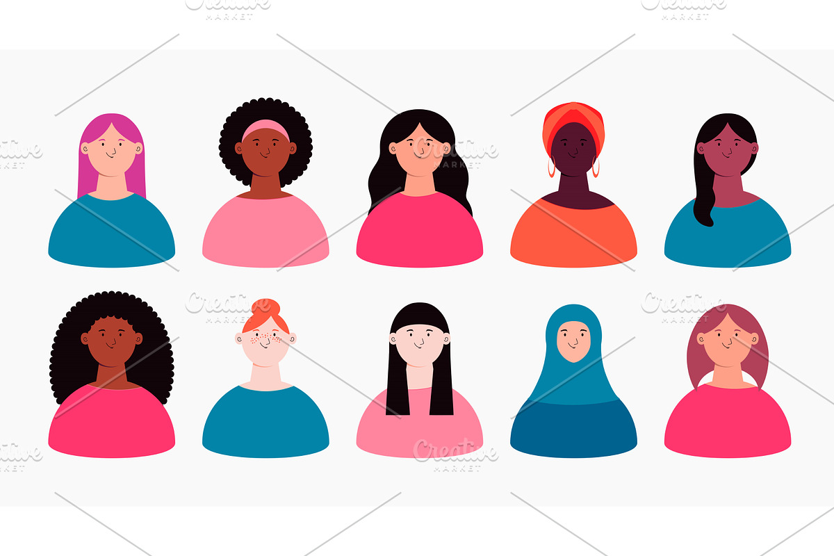 Beautiful diverse women, girls set, an Illustration by sceptical cactus