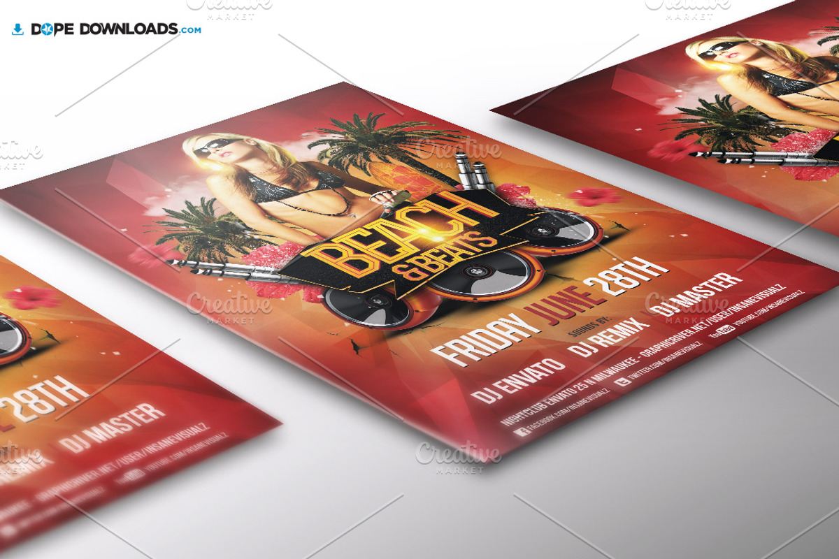 Beach & Beats Flyer Template, a Flyer Template by DopeDownloads (Photo 2 of 3)