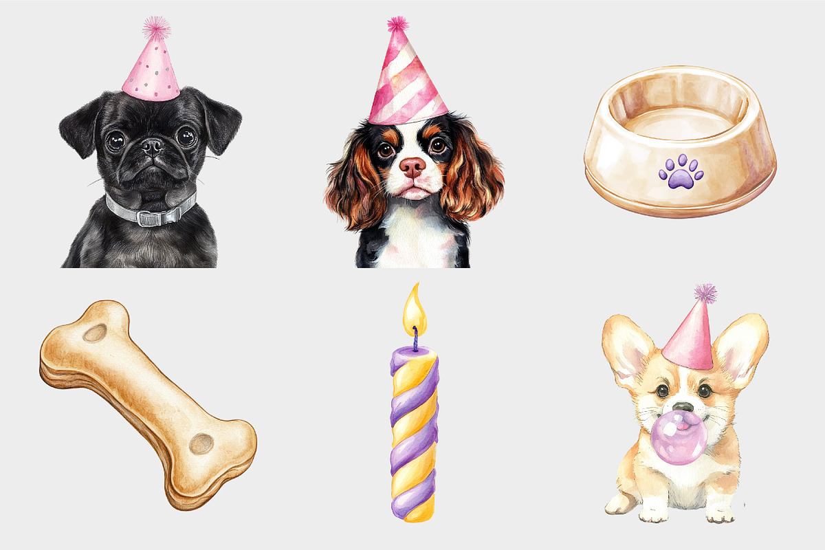 Watercolor Puppy Birthday Clipart, a Seasonal Illustration by Design Market (Photo 5 of 5)