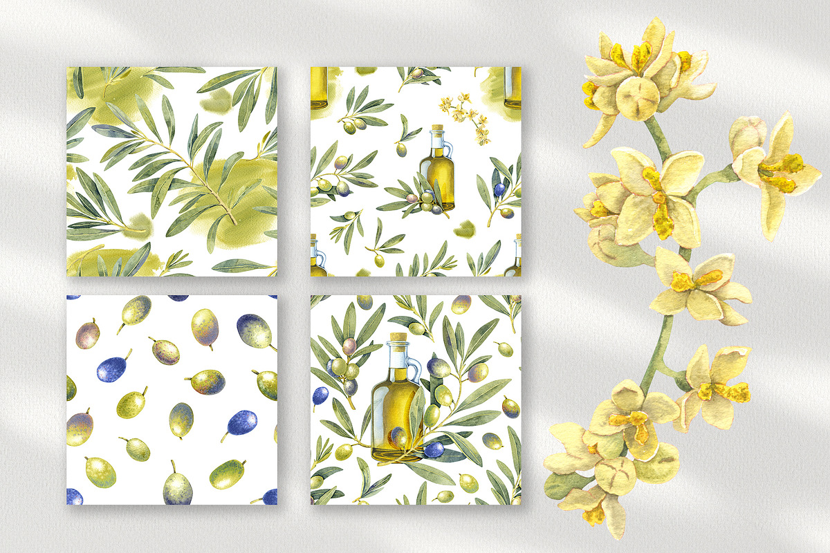 Olive Branches Watercolor Clipart, a Food Illustration by YarovaArt (Photo 12 of 28)