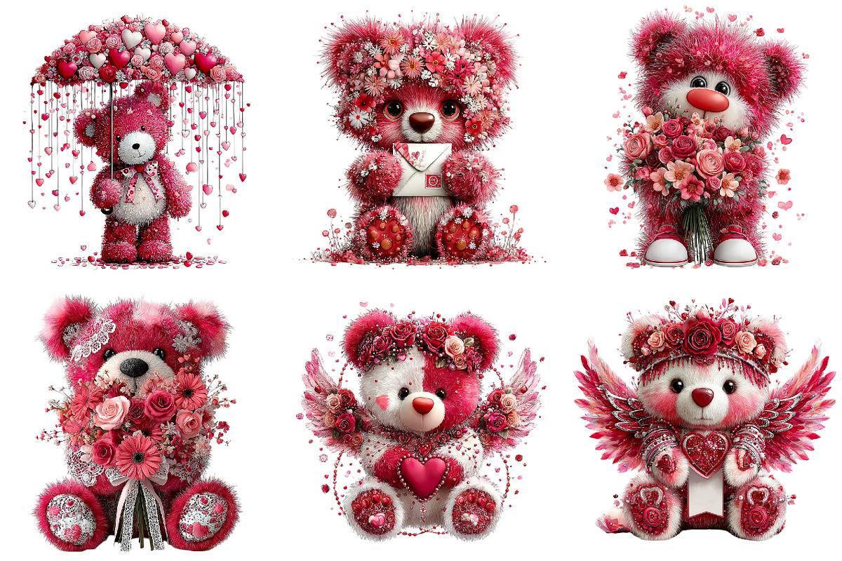 Pink Floral Valentine's Day Bear, an Illustration by DreamArtGraphic (Photo 4 of 5)
