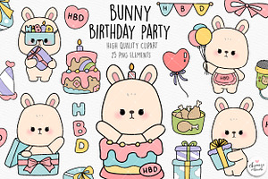 Rabbit Birthday Party Clipart, Birth