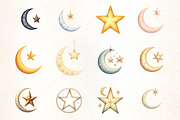 Christmas Star and Moon Clipart, an Illustration by CrexoraLab (Thumbnail 2 of 5)