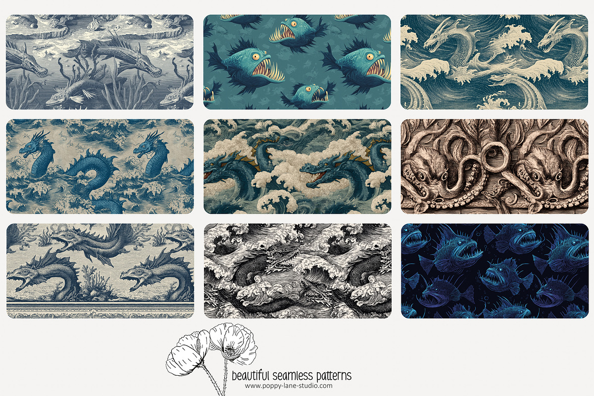 70 sea monster seamless pattern, a Pattern Graphic by Poppy Lane Studio (Photo 7 of 10)