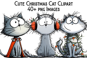 Cute Christmas Cat Clipart, an Illustration by Pixels.Craft