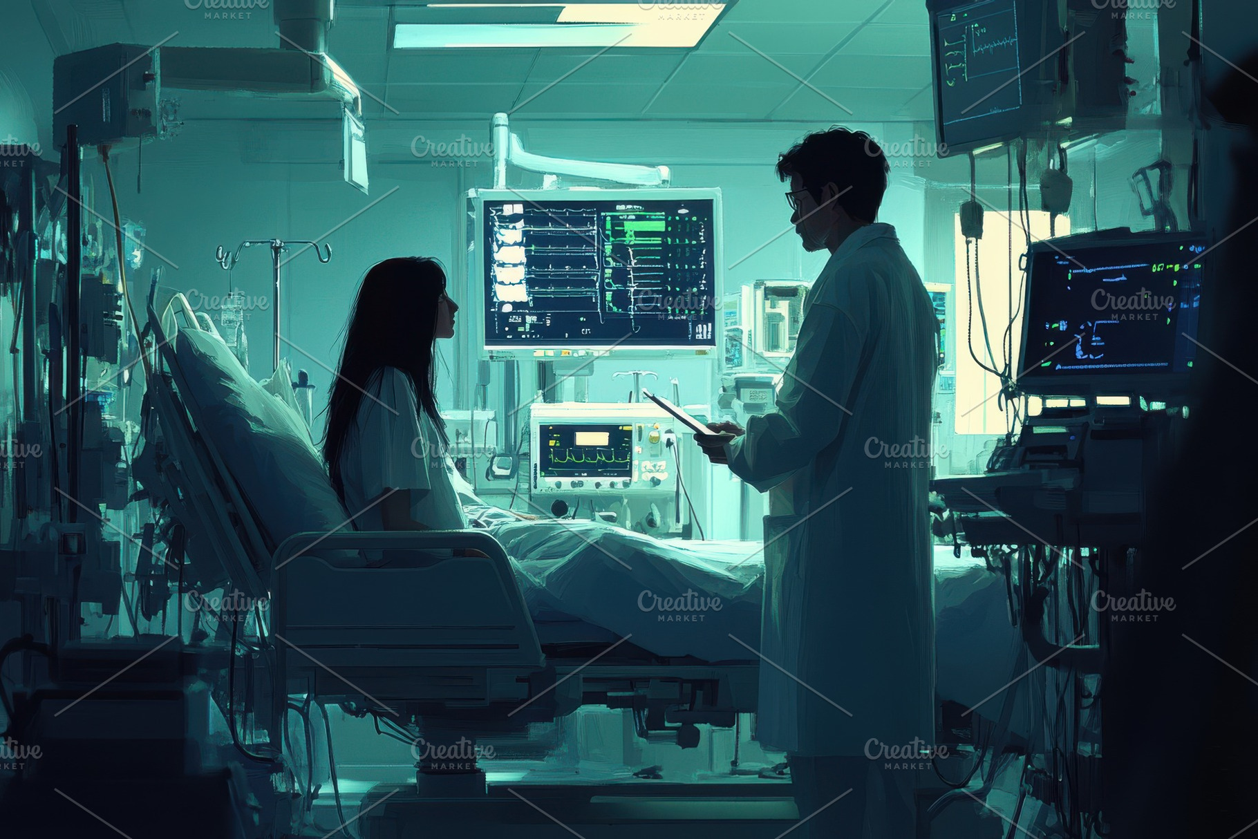 Doctor checking on patient in hospit, a Health & Medical Photo by Pixeness Studio