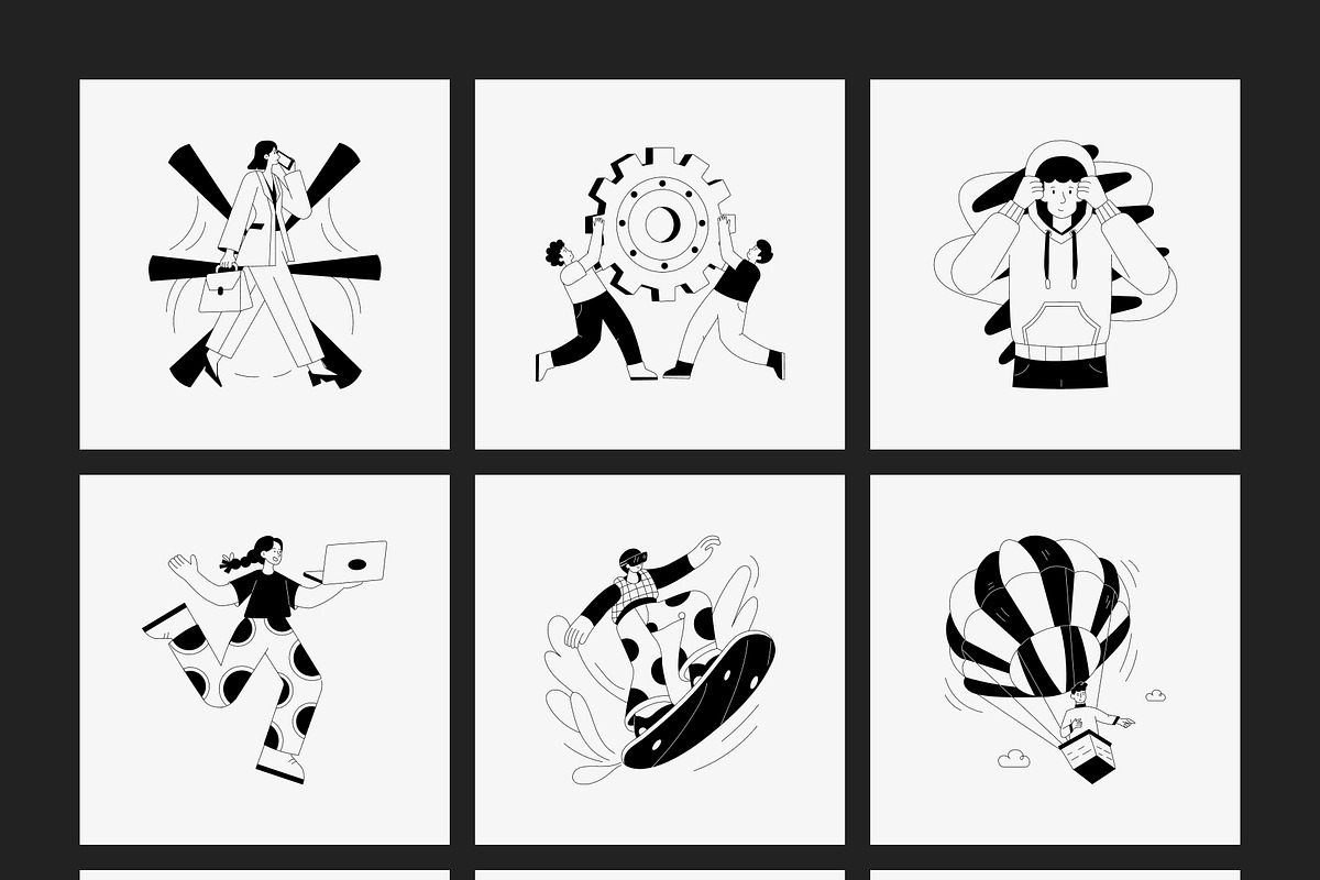 250 Monochrome Illustration Set, a Person Illustration by Vectors Market (Photo 17 of 18)