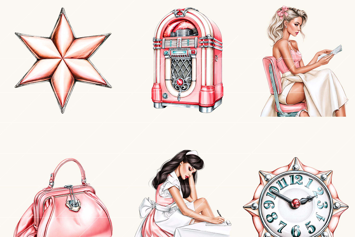 Retro Diner Date Clipart Bundle, a Food Illustration by BusyDaydesign (Photo 3 of 9)
