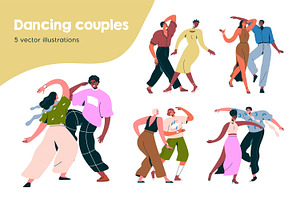 Happy couples dancing at party set, a Person Illustration by Good Studio