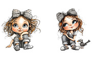 Whimsical Cute girl clipart, an Illustration by DreamArtGraphic (Thumbnail 5 of 6)